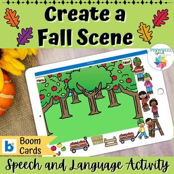 Preview of Create a Fall Scene Boom Cards™ Speech Therapy Open Ended Language Activity