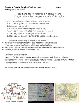 Preview of Create Your Own Feudal Empire Project Students Create A Middle Ages Country