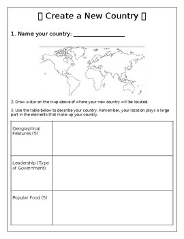 Preview of Create a New Country Social Studies Worksheet Activity