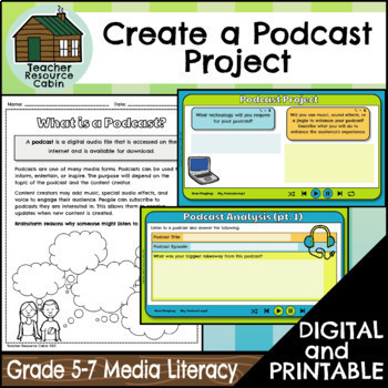 Preview of Create a Podcast Project | NO PREP (Grade 5-7 Media Literacy)