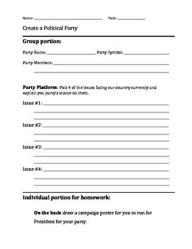 Preview of Create a Political Party Worksheet