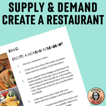 Preview of Create a Restaurant: Supply & Demand Practice or Assessment in a Fun Format!