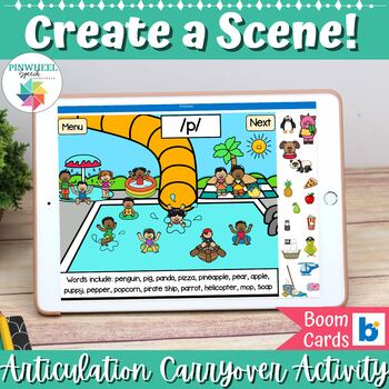Preview of Create a Sound Loaded Busy Picture Scene Boom Cards™ Speech Therapy Articulation