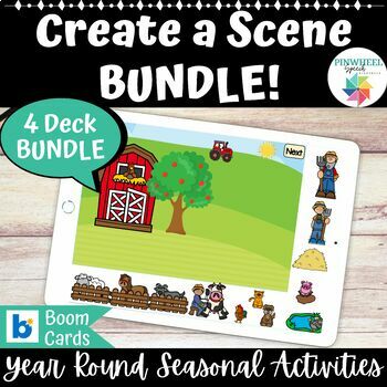 Preview of Create a Scene Boom Cards™ Bundle Seasonal Speech Therapy Language Activity