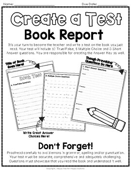 book report test questions