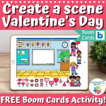 Preview of Create a Valentine's Day Scene Boom Cards™ Speech Therapy 7 FREE Scenes