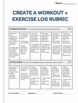 Preview of Create a Workout + Exercise Log Rubric