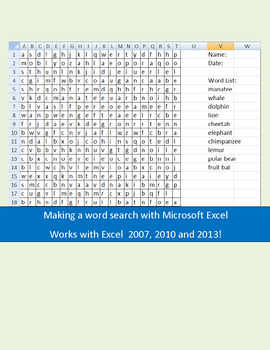 Preview of Create a word search with Microsoft Office Excel