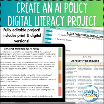 Preview of Create an AI Policy Project - ChatGPT Digital Literacy Activity for High School