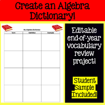 Preview of Create an Algebra Dictionary! (End-of-Year Vocabulary Project)