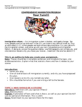 Preview of Create an Immigration Policy for the US- Comprehensive Immigration Prog. Project