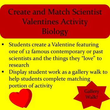 Preview of Create and Match Scientist Valentines Activity: Biology