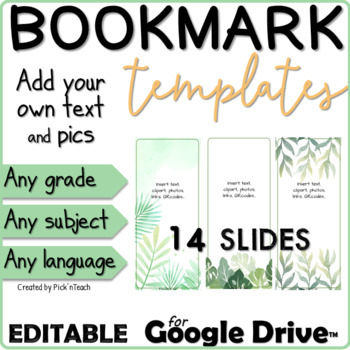 Preview of Create your own BOOKMARKS - EDITABLE "Leaves" 14 layouts