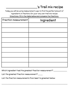 Preview of Create your own Fraction Trail mix recipe