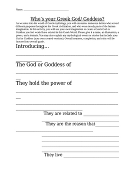 Preview of Create your own Greek God/ Goddess Worksheet Activity