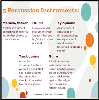 Percussion Instruments Learning Chart