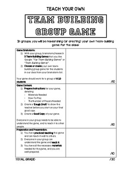 Preview of Create your own Team Building Game Rubric