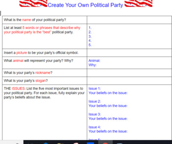 Preview of Create your own political party worksheet