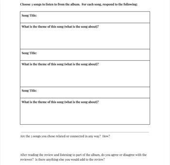 Writing A Music Album Review | Music Project Outline with Worksheet ...