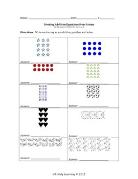 Preview of Creating Addition Equations from Arrays