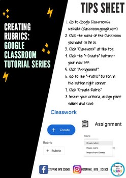 Preview of Creating Rubrics || Google Classroom Tutorial Series Tips Sheet