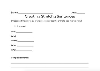 Preview of Creating Stretchy Sentence worksheet