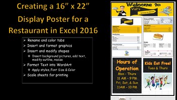 Preview of Creating a 16" x 22" Display Poster for a Restaurant in Excel 2016