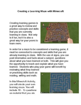Preview of Creating a Learning Maze with Minecraft PDF