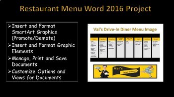 Preview of Word 2016 Certification Project - SmartArt Graphic Reference of Menu Items