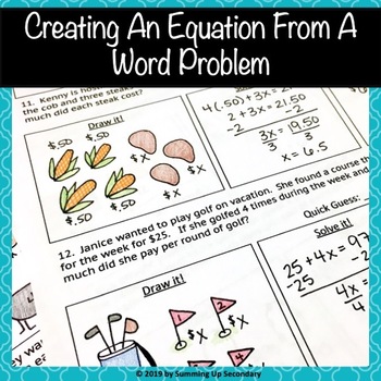 Preview of Creating An Equation From A Word Problem