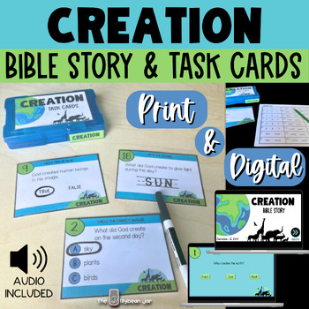 Preview of Creation Story Task Cards: Bible Lesson and Activities for Kids-Print & Digital
