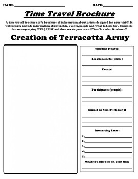 Preview of Creation of Terracotta Army "Time Travel Brochure" Worksheet & Webquest