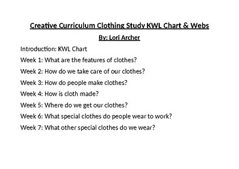 Preview of Creative Curriculam Clothes Study: Webs and KWL Chart