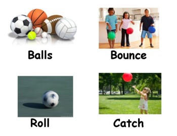 Preview of Creative Curriculum Ball Study Vocabulary words with real pictures