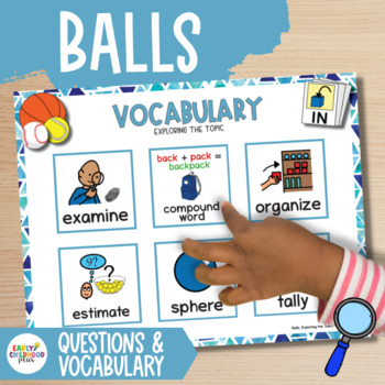 Preview of Creative Curriculum | Balls Study | Investigation Questions & Vocabulary