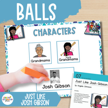 Preview of Creative Curriculum | Balls Study | Just Like Josh Gibson Book Discussion Cards