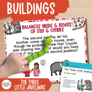 Preview of Creative Curriculum Buildings | The Three Little Javelinas Book Discussion Cards