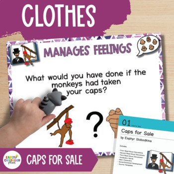 Preview of Creative Curriculum | Clothes Study | Caps for Sale | Book Discussion Cards