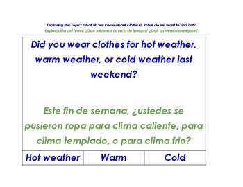 Preview of Creative Curriculum Clothes Study Question of the Day - Bilingual!
