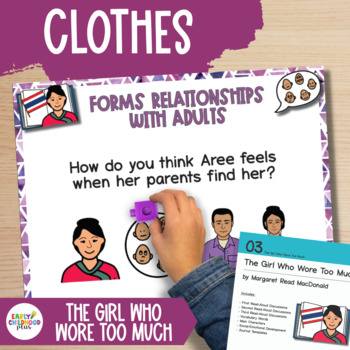 Preview of Creative Curriculum | Clothes | The Girl Who Wore Too Much Book Discussion Cards