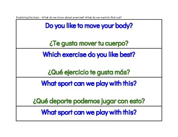 Preview of Creative Curriculum Exercise Study Question of the Day - Bilingual!