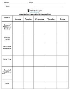 Preview of Creative Curriculum Lesson Plan Template