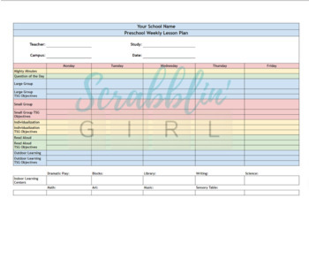 Preview of Creative Curriculum Lesson Plan Template with TSG/MM/ITC Colorful