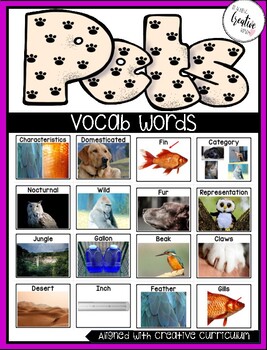 Preview of Creative Curriculum Pets Study Vocab Words