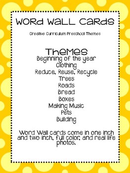 Preview of Creative Preschool Curriculum Word Wall Cards