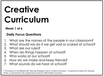 Preview of Creative Curriculum TSG The First Six Weeks 3K and Pre-K Lesson 1-7 Vocabulary