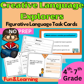Preview of 50 Creative Language Explorers: Figurative Language Fun & Learnin Task Cards