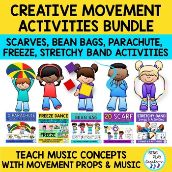Preview of Creative Movement Activities Bundle: Bands, Scarves, Parachutes, Bean Bags