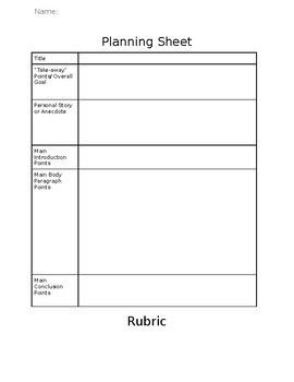 Preview of Creative Presentation Planning Sheet and Rubric