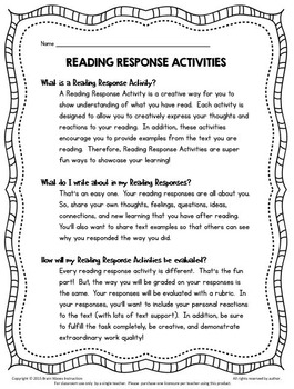 Reading Response Activities - 20 Creative Reading Response Sheets